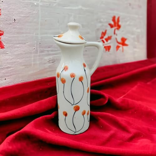MALAIKAH Off White Floral Printed Ceramic Oil Dispenser|Exquisitely Handmade&Painted Ceramic Oil Dispenser|Perfect For Kitchen Use|Ideal For Storing&Pouring Cooking Oils|Pack Of 1,300 Ml - Image 3