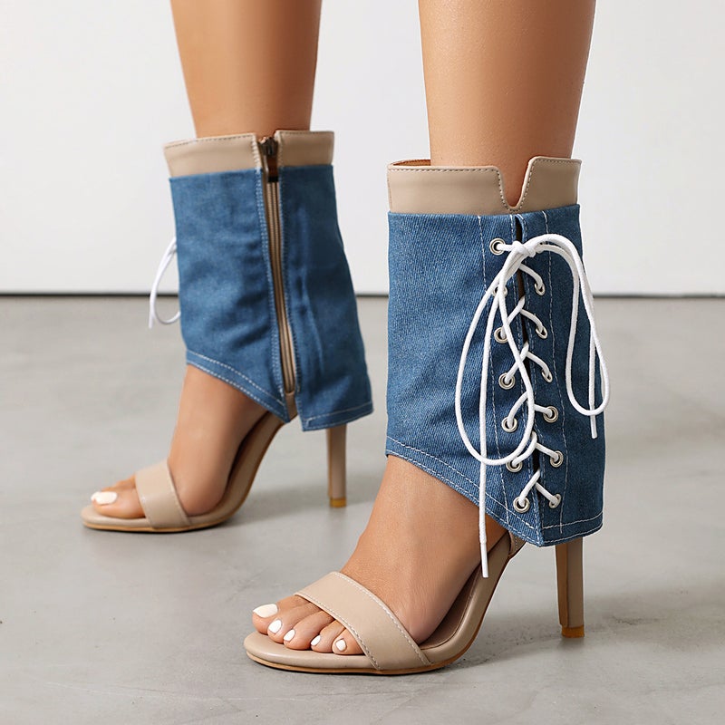 Supply 2025 Summer Fashion Stiletto Denim 40-48 Large Size Strappy Open-Toe Women'S Sandals - Image 2