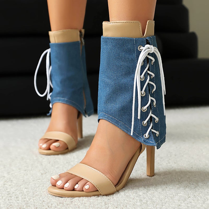 Supply 2025 Summer Fashion Stiletto Denim 40-48 Large Size Strappy Open-Toe Women'S Sandals - Image 5