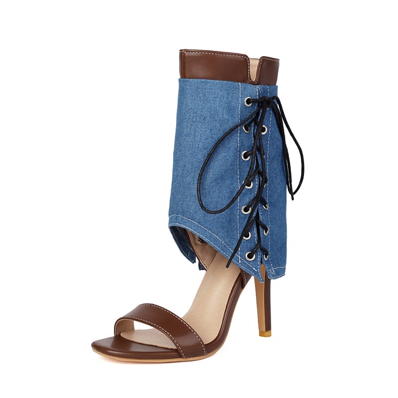 Supply 2025 Summer Fashion Stiletto Denim 40-48 Large Size Strappy Open-Toe Women'S Sandals - Image 1