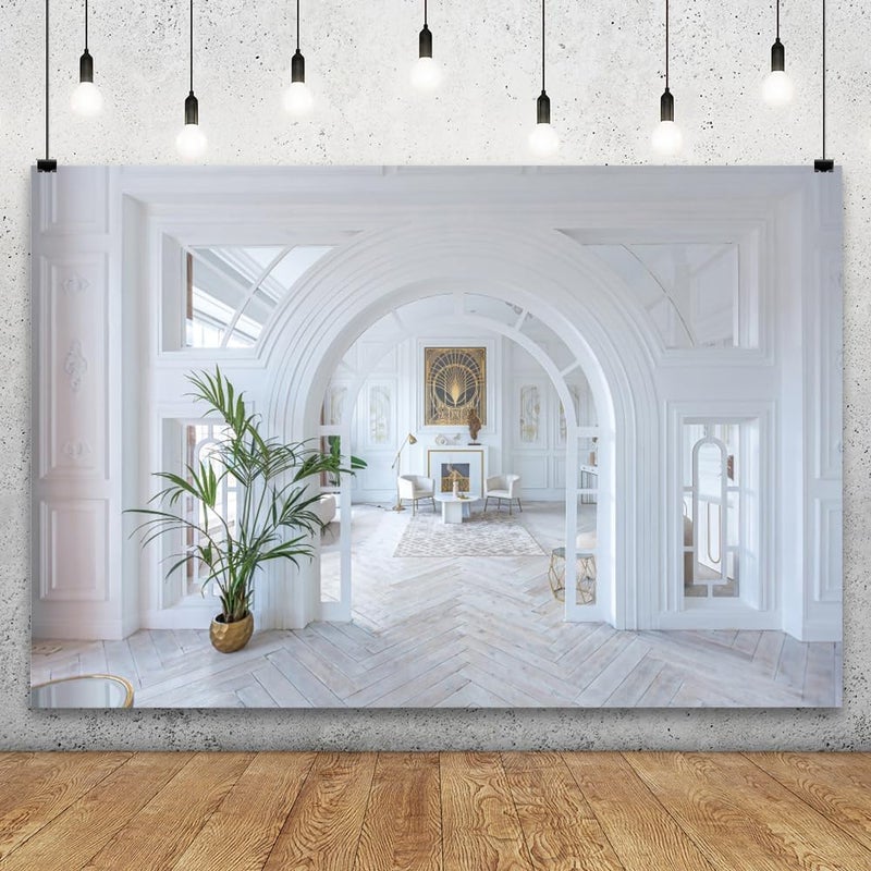 YongFoto خلفية يونغ فوتو الكلاسيكية الأوروبية لغرفة داخلية 10x8 قدم باب مقوس بأسلوب بوهيمي حديث نوردك لخلفية تصوير حفلات أعياد الميلاد والزفاف وبورتريهات تصوير استوديو الصور - Image 2