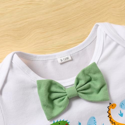 Viworld Baby Boy Cake Smash Clothes Dinosaur Romper Suspenders Short Pants 3Pcs First Birthday Outfits for Photo Prop Party Saurus(Green#A,12-18M) - Image 4