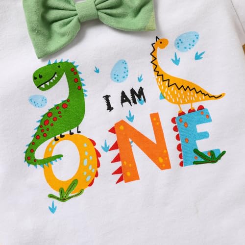 Viworld Baby Boy Cake Smash Clothes Dinosaur Romper Suspenders Short Pants 3Pcs First Birthday Outfits for Photo Prop Party Saurus(Green#A,12-18M) - Image 5