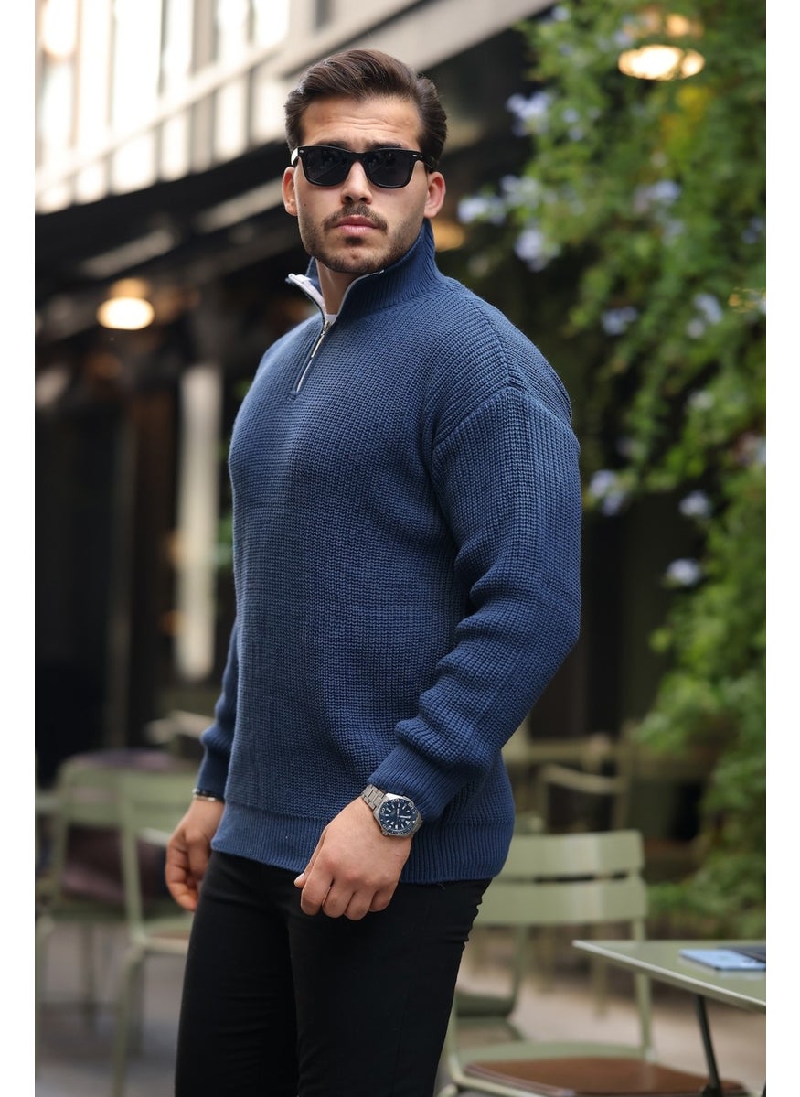 Oversize Selanik Knit Half Zipper Men's Knitwear Sweater - Indigo - pzsku/Z1070542983217DB00F8EZ/45/_/1741192144/0933c15c-538a-4988-bab2-ac0a44402cd5