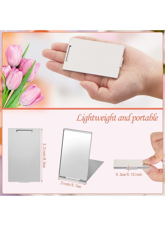 Blulu 2 Pieces Mini Portable Folding Mirrors For Purse Ultra Slim Pocket Makeup Travel Mirror Aluminum Shell Compact Cosmetic Mirrors For Makeup Palette (3.35 X 2 Inches) - Image 3