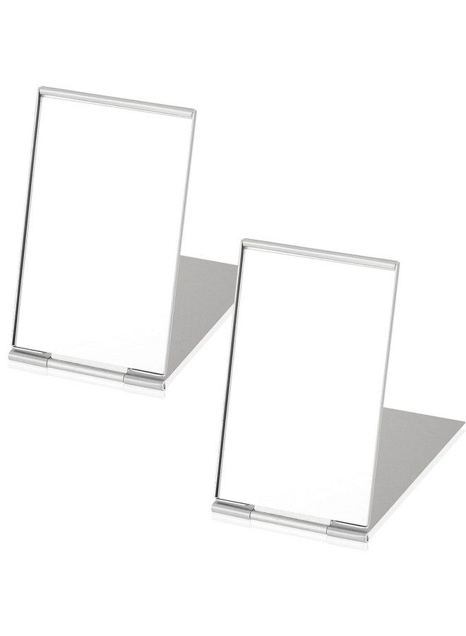 Blulu 2 Pieces Mini Portable Folding Mirrors For Purse Ultra Slim Pocket Makeup Travel Mirror Aluminum Shell Compact Cosmetic Mirrors For Makeup Palette (3.35 X 2 Inches) - Image 2