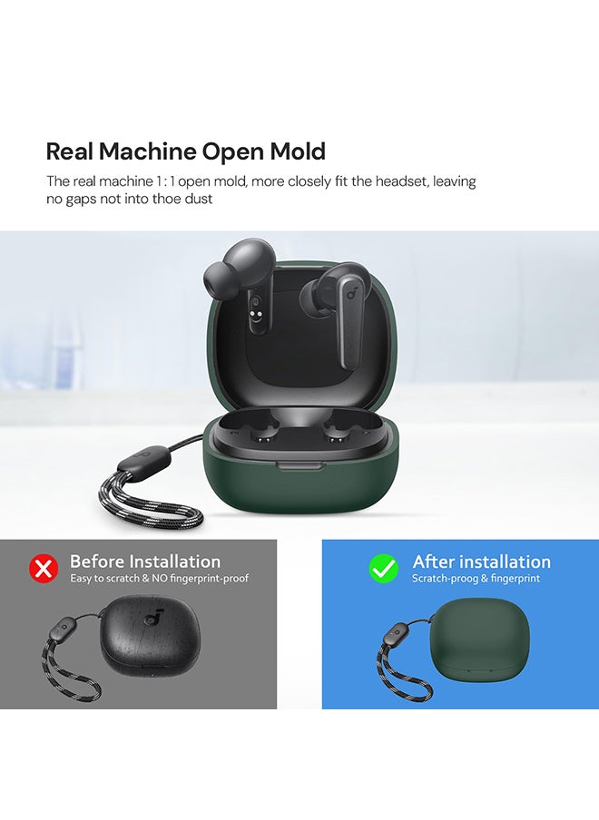 O Ozone Silicone Case For Anker Soundcore P20i Case with Keychain,Soft Silicone Full-Body Shockproof Protective Skin Headphone Cover for Men Women- Dark green  - Image 5
