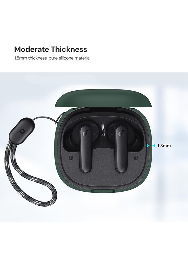 O Ozone Silicone Case For Anker Soundcore P20i Case with Keychain,Soft Silicone Full-Body Shockproof Protective Skin Headphone Cover for Men Women- Dark green  - Image 4