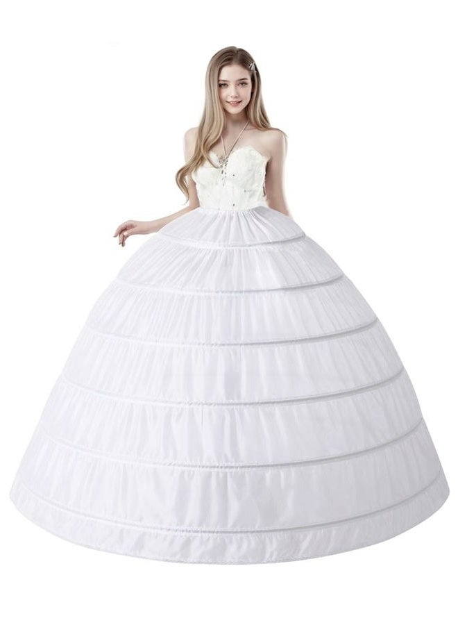 Essyle Petticoat Skirt for Women 6 Hoop Skirt Crinoline Underskirt for Wedding Dress Ball Gown, White, One size - Image 1