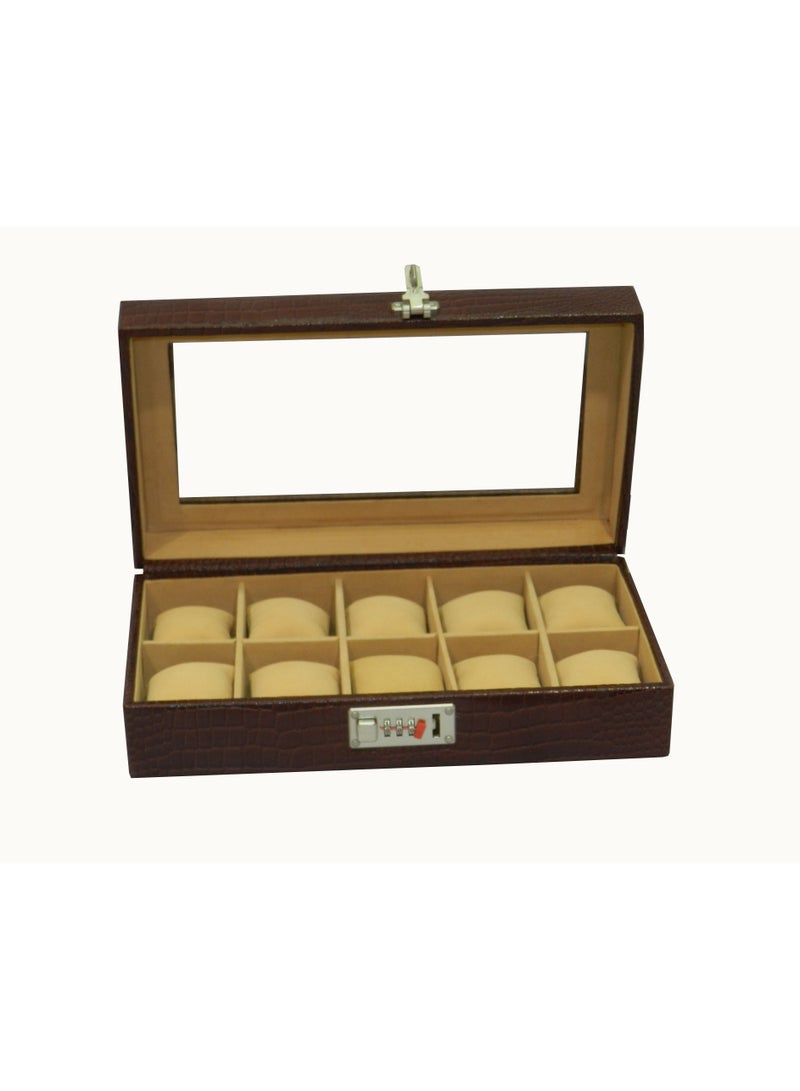 LAVERI LEATHER Laveri Watch Box for Men Women (10 Slots), Premium  Leather Watch Case  Organizer with Crystal Glass Top, Removable Pillow - Image 1