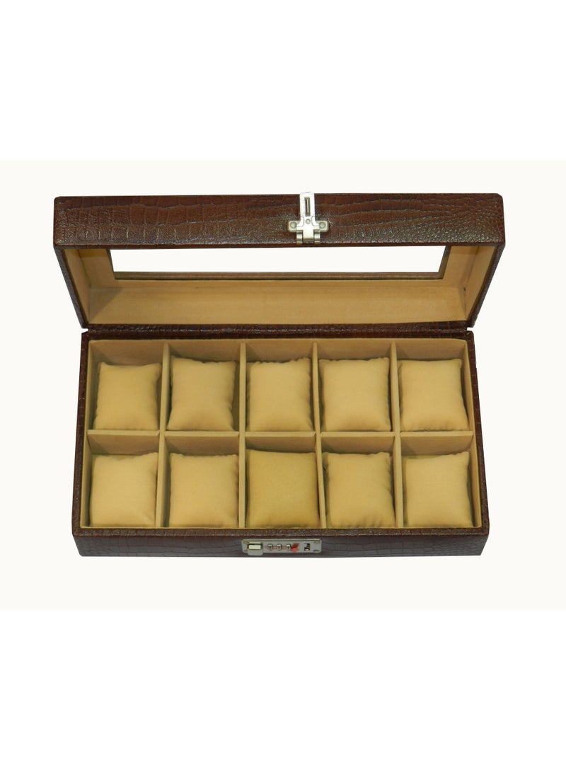 LAVERI LEATHER Laveri Watch Box for Men Women (10 Slots), Premium  Leather Watch Case  Organizer with Crystal Glass Top, Removable Pillow - Image 5