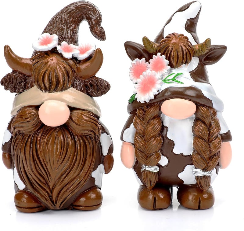 Shappy 2 Pcs Gnomes Decor Gnomes Decorations for Home Gnome Gifts Gnomes Figurine Table Gnome Ornaments Spring Summer Gnome Decorations Gifts for Home(Highland Cow Style) - Image 1