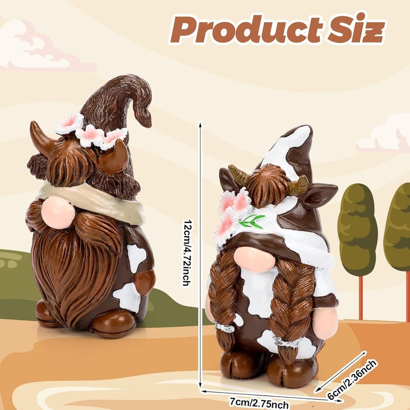 Shappy 2 Pcs Gnomes Decor Gnomes Decorations for Home Gnome Gifts Gnomes Figurine Table Gnome Ornaments Spring Summer Gnome Decorations Gifts for Home(Highland Cow Style) - Image 3