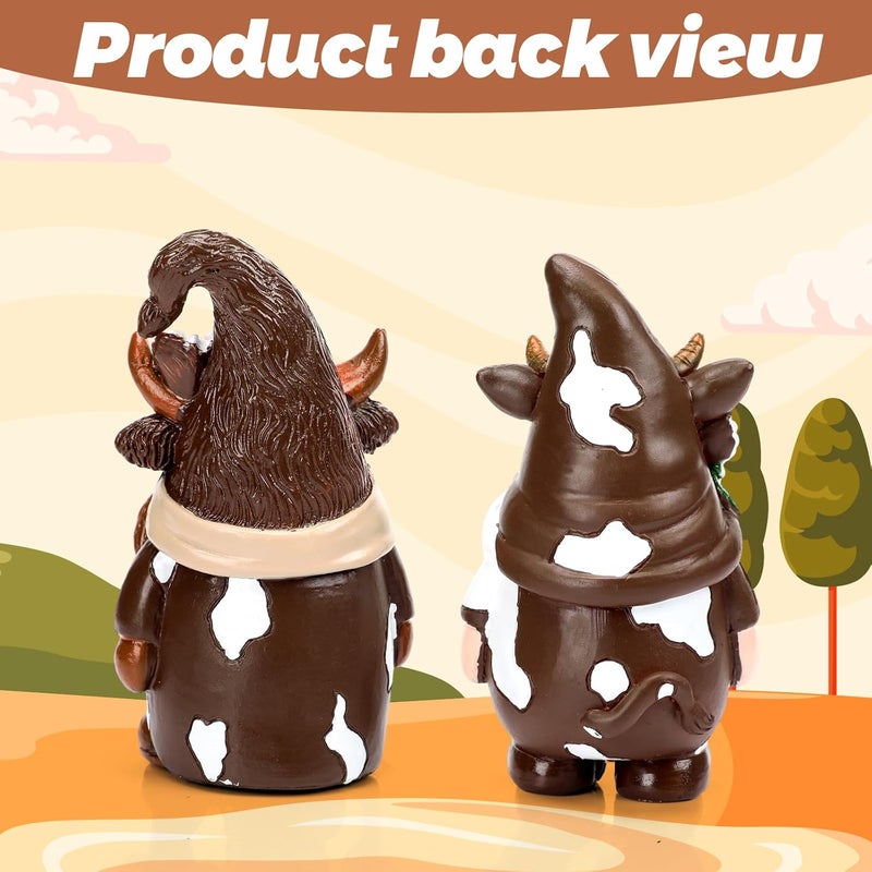 Shappy 2 Pcs Gnomes Decor Gnomes Decorations for Home Gnome Gifts Gnomes Figurine Table Gnome Ornaments Spring Summer Gnome Decorations Gifts for Home(Highland Cow Style) - Image 4