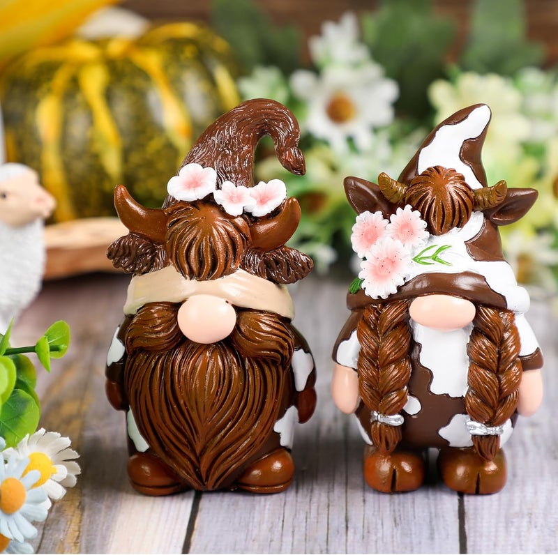 Shappy 2 Pcs Gnomes Decor Gnomes Decorations for Home Gnome Gifts Gnomes Figurine Table Gnome Ornaments Spring Summer Gnome Decorations Gifts for Home(Highland Cow Style) - Image 2
