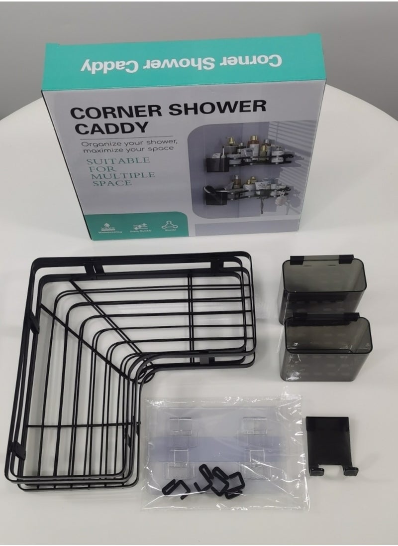 UrbanEssentia - Bathroom Shelf, Set of 5pcs, Shower caddy, Perfect for Bathroom Organizer and Storage, Stainless Steel Bathroom Accessories, No-drilling Corner Bathroom Shelves (Black) - Image 1