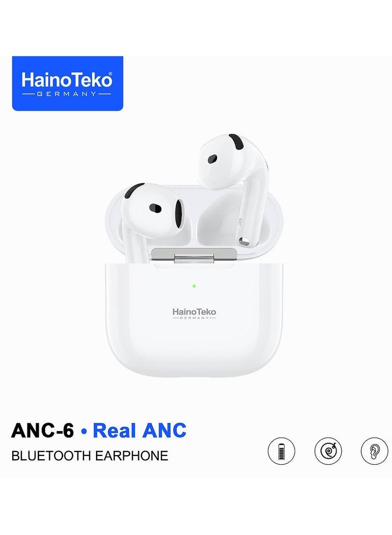 Haino Teko HainoTeko ANC-6 Bluetooth Earphones – Hi-Res Wireless Audio Earbuds with Advanced Active Noise Cancellation, Smart Touch Controls, Built-in Microphone for Clear Calls, Compatible with iPhones, Comfortable Secure Fit, Long Battery Life - Image 1