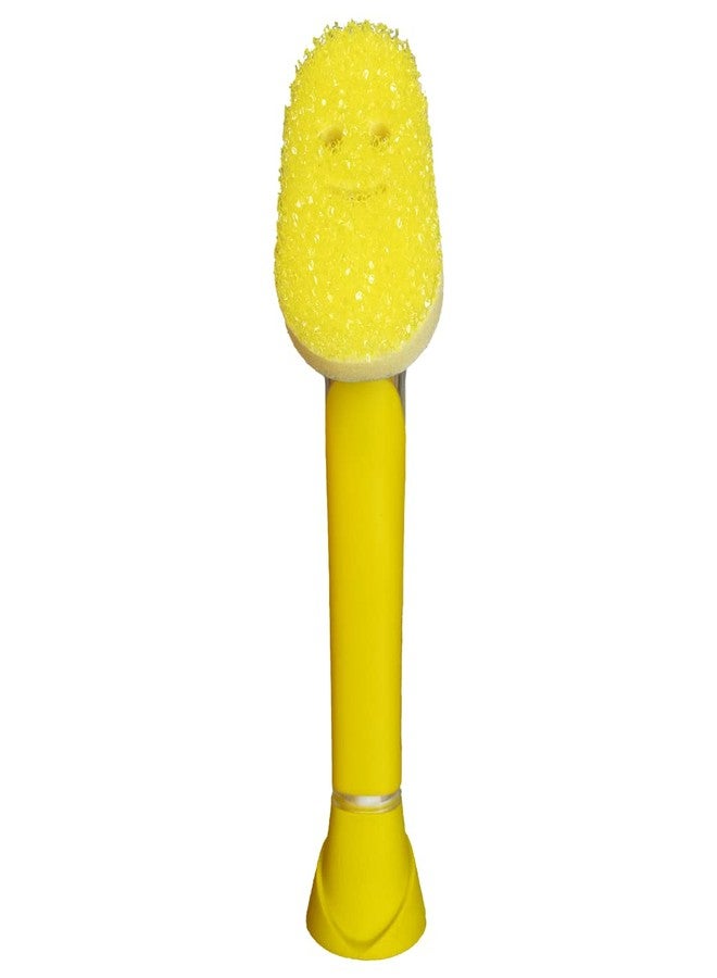 Scrub Daddy عصا غسيل سكراب دادي، فرشاة غسيل صحون بتوزيع الصابون، إسفنجة غسيل بتغيير القوام مع مقبض سائل، كاشط مدمج ورأس فرك قابل للفصل، قاعدة تنقيط، صفراء - Image 1