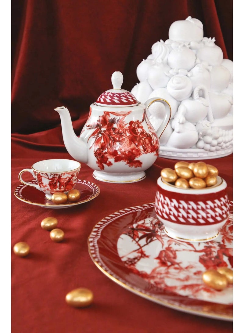 Baci milano Porcelain Tea Set 9 Pieces for 6 Persons – Le Rouge Collection, Teapot, Sugar Bowl, Tea Cups, Gift Cake Plate, Elegant Tableware, Home, Gift, Italian Design by Baci Milano - Image 2
