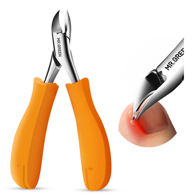 MRGREEN Nail Clippers Toenail Cutters AntiSplash Professional Ingrown Thick Hard Nail Scissors Pedicure Tools Manicure Sets Orange Handle