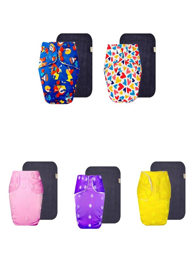 حفاضات قماشية فاخرة من دمبلدو مع حشوة سوداء (عبوة من 5 قطع) | ملائمة محكمة | تسمح بمرور الهواء | أزرار كبس قابلة للتعديل | تغيير حفاضات بدون قلق | من 3 أشهر إلى 3 سنوات | للجنسين - Image 1