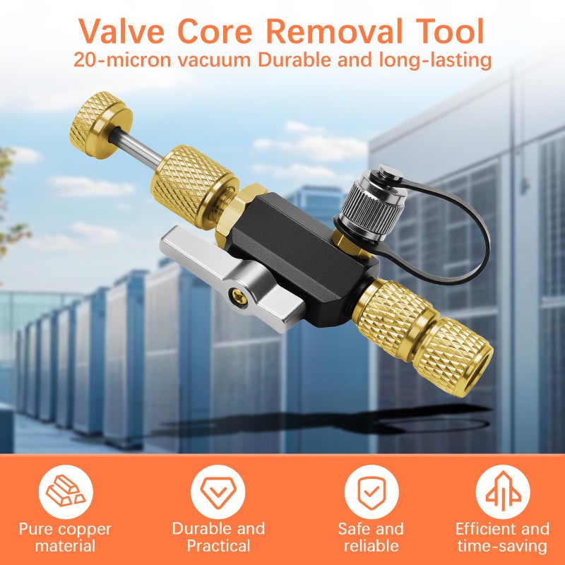 Behonor HVAC Valve Core Removal Tool,Valve Core Remover Installer Tool,1/4"& 5/16" Dual Valve Mega Flow Vacuum-Rated Valve Core Removal Tool,20 Microns Vacuum,Essential HVAC Tools for R32 R410A R22 R12 R407 - Image 2