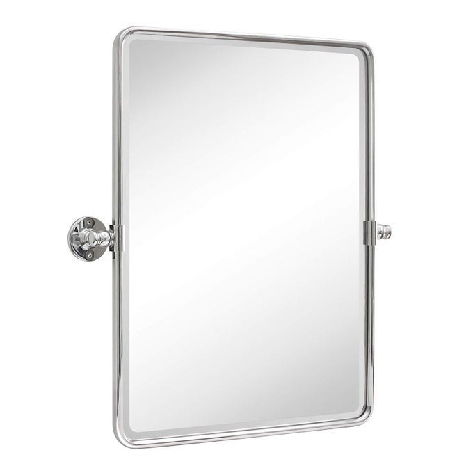 20 X 24 INCH FARMHOUSE CHROME METAL FRAMED PIVOT RECTANGLE BATHROOM MIRROR ROUNDED RECTANGLUAR TILTING BEVELED VANITY MIRRORS FOR WALL