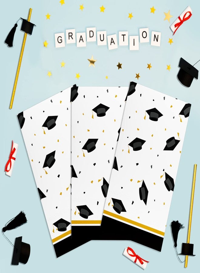 DYLIVeS 100 Pack Graduation Cap Paper Guest Towels, Black and Gold Party Napkins Congrats Grad Disposable Hand Towel Dinner Guest Napkins, Graduation Season Party Supplies Table Decorations, 3- Ply - Image 5