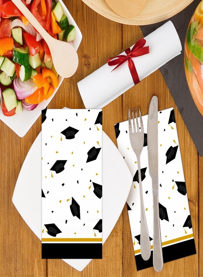 DYLIVeS 100 Pack Graduation Cap Paper Guest Towels, Black and Gold Party Napkins Congrats Grad Disposable Hand Towel Dinner Guest Napkins, Graduation Season Party Supplies Table Decorations, 3- Ply - Image 4