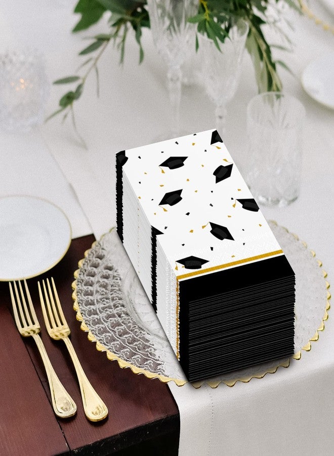DYLIVeS 100 Pack Graduation Cap Paper Guest Towels, Black and Gold Party Napkins Congrats Grad Disposable Hand Towel Dinner Guest Napkins, Graduation Season Party Supplies Table Decorations, 3- Ply - Image 3