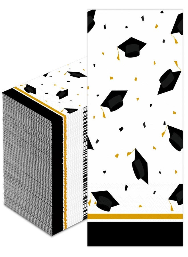 DYLIVeS 100 Pack Graduation Cap Paper Guest Towels, Black and Gold Party Napkins Congrats Grad Disposable Hand Towel Dinner Guest Napkins, Graduation Season Party Supplies Table Decorations, 3- Ply - Image 1