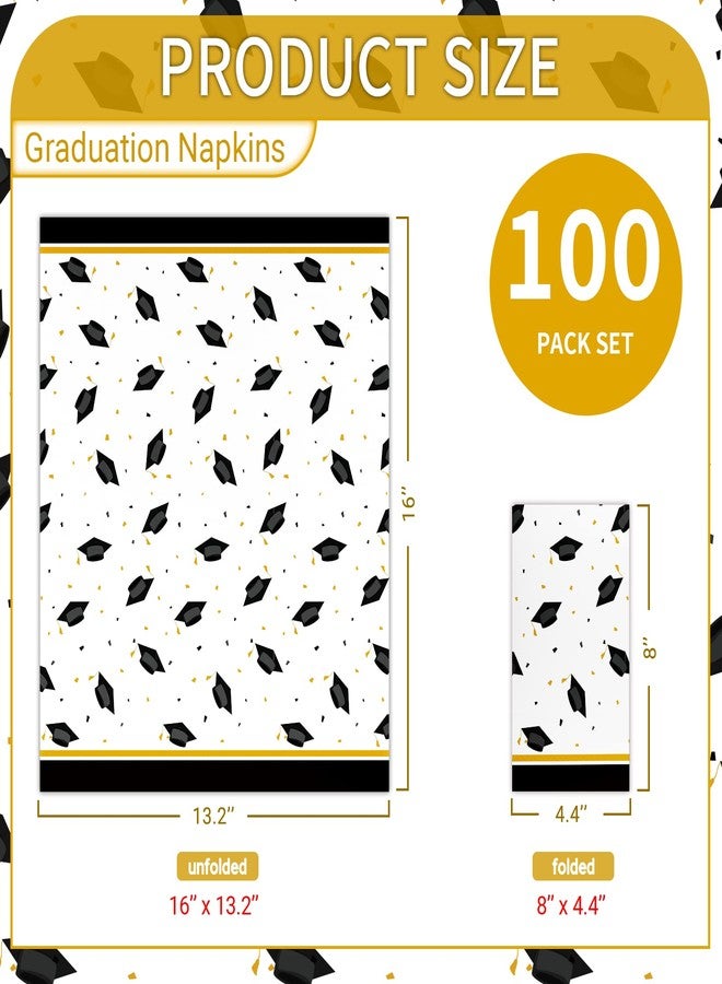 DYLIVeS 100 Pack Graduation Cap Paper Guest Towels, Black and Gold Party Napkins Congrats Grad Disposable Hand Towel Dinner Guest Napkins, Graduation Season Party Supplies Table Decorations, 3- Ply - Image 2