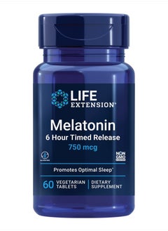 Melatonin 750 mcg 6 Hour Timed Release - Sleep & Cellular Health Support in a Gradual-Release Formula – Melatonin Supplement - Gluten-Free, Non-GMO - 60 Vegetarian Tablets
