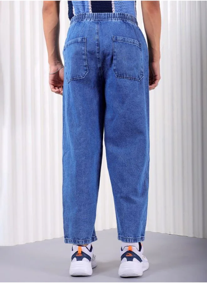 شركة المرآب الهندية Men Wide Leg Solid Blue Jeans