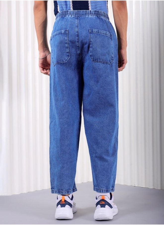The Indian Garage Co Men Wide Leg Solid Blue Jeans  - Image 2