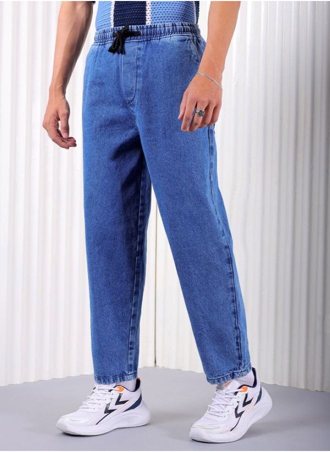 The Indian Garage Co Men Wide Leg Solid Blue Jeans  - Image 3