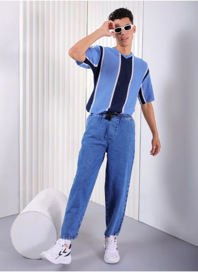 شركة المرآب الهندية Men Wide Leg Solid Blue Jeans