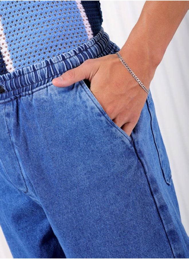 The Indian Garage Co Men Wide Leg Solid Blue Jeans  - Image 5