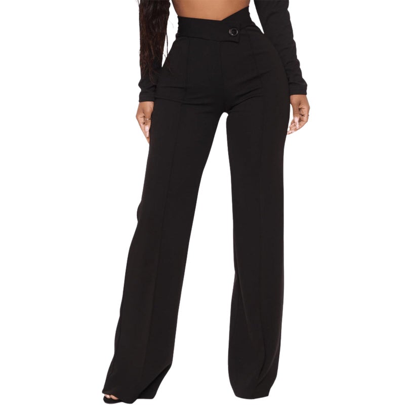 Charyeah Women's Wide Leg Dress Pants High Waisted Straight Leg Stretchy Business Office Work Pants Trousers (X-Large, Black) - Image 2
