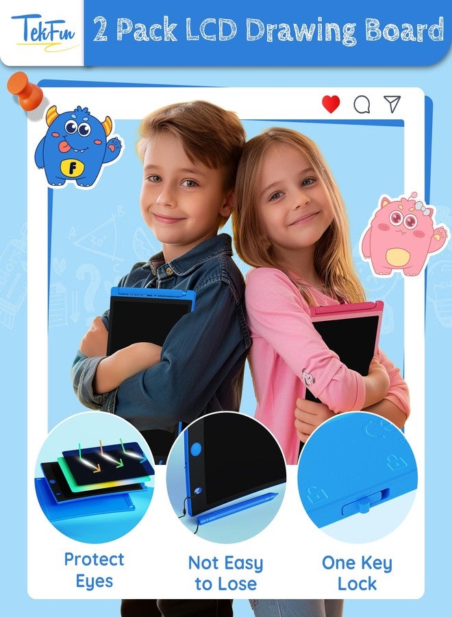 TEKFUN 2 Pack LCD Writing Tablet with Stylus, 8.5in Erasable Doodle Board Mess Free Drawing Pad for Kids, Car Trip Educational Toys Birthday Christmas Gift for 3 4 5 6 7 Girls Boys (2*Blue) - Image 4