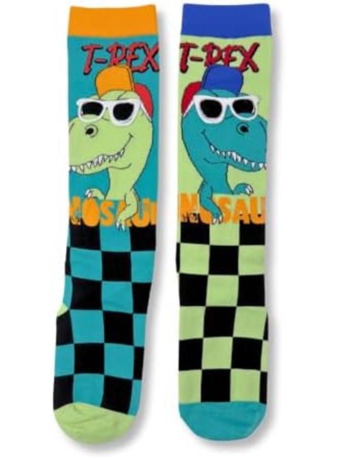 Glitters Kids T-Rex Dinosaur Knee-High Socks – Fun Cartoon Dino Socks with Cool Sunglasses Design – Soft, Colorful & Comfortable Socks for Boys & Girls - Image 2