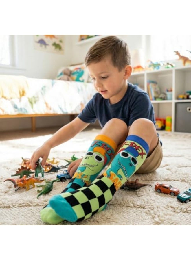 Glitters Kids T-Rex Dinosaur Knee-High Socks – Fun Cartoon Dino Socks with Cool Sunglasses Design – Soft, Colorful & Comfortable Socks for Boys & Girls - Image 4