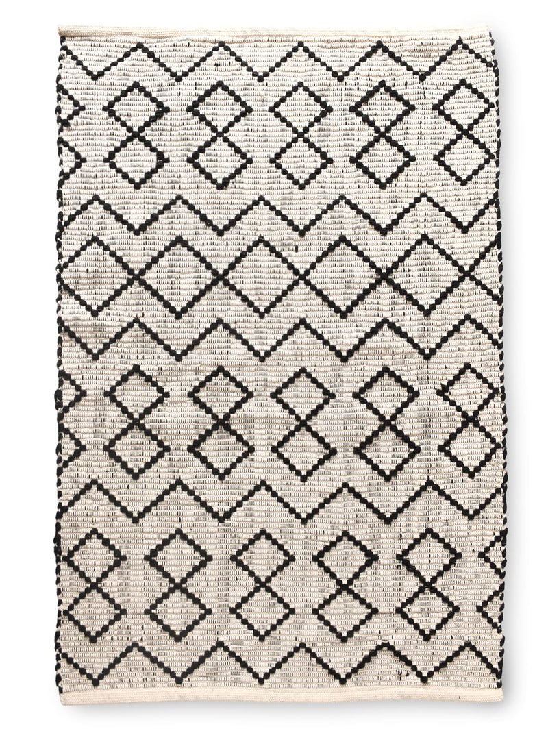 SASHAA WORLD Woven Natural 100 Cotton Rug for Room Kitchen Living Room Dining Bedroom Geometric Design Bold and Contemporary Look Black 120 cm x 80 cm - Image 3