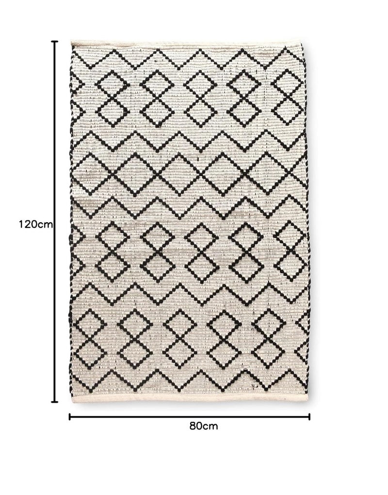 SASHAA WORLD Woven Natural 100 Cotton Rug for Room Kitchen Living Room Dining Bedroom Geometric Design Bold and Contemporary Look Black 120 cm x 80 cm - Image 2