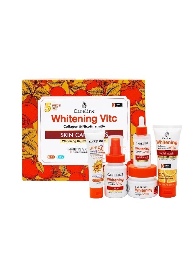 كير لاين مجموعة فيتامين سي لتبييض وتفتيح بشرة الوجه مكونة من 5 قطع - Image 1