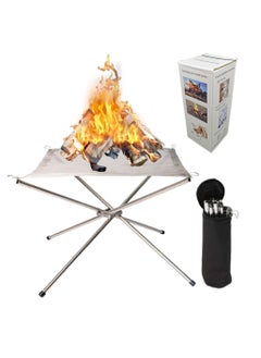 Portable Fire Pit Outdoor 16.5 Inch Camping Fire Pit Foldable Stainless Steel Mesh Pits Fireplace for BBQ Picnic Heating Bonfire Barbecue Hiking Camping Outdoor Patio Backyard and Garden  (Silver)