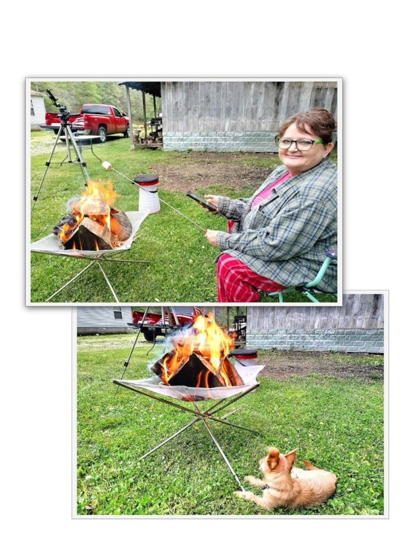 Generic - Portable Fire Pit Outdoor 16.5 Inch Camping Fire Pit Foldable Stainless Steel Mesh Pits Fireplace for BBQ Picnic Heating Bonfire Barbecue Hiking Camping Outdoor Patio Backyard and Garden  (Silver) - Image 1