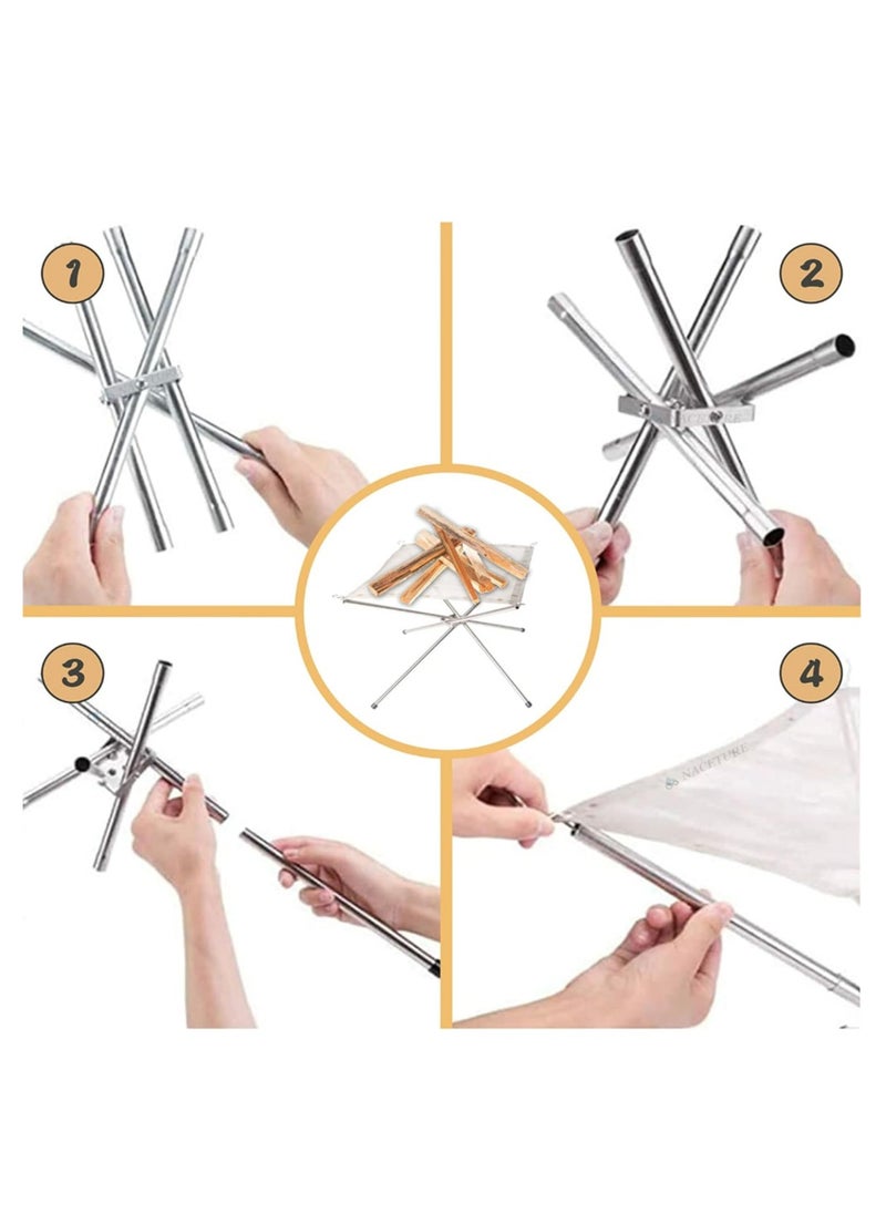 Generic - Portable Fire Pit Outdoor 16.5 Inch Camping Fire Pit Foldable Stainless Steel Mesh Pits Fireplace for BBQ Picnic Heating Bonfire Barbecue Hiking Camping Outdoor Patio Backyard and Garden  (Silver) - Image 1