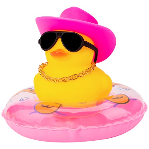 wonuu Car Rubber Duck Car Duck Decoration Dashboard Car Ornament for Car Dashboard Decoration Accessories with Mini Bachelor Cap Necklace and Sunglasses - Image 1