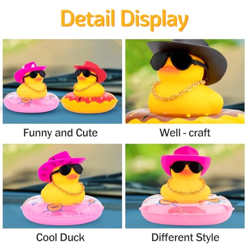 wonuu Car Rubber Duck Car Duck Decoration Dashboard Car Ornament for Car Dashboard Decoration Accessories with Mini Bachelor Cap Necklace and Sunglasses - Image 2